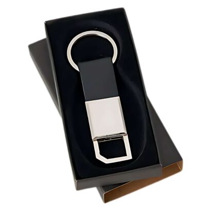 Chaveiro Em Metal E Material Sintético Preto Retangular