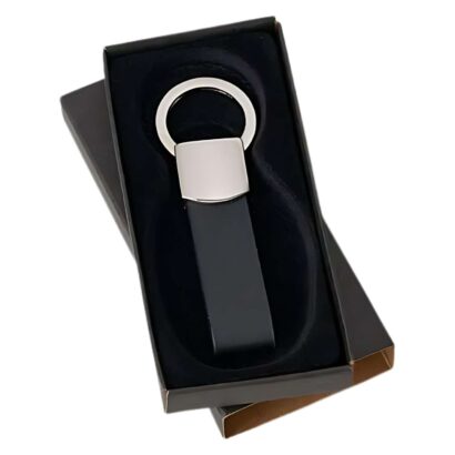 Chaveiro Em Metal E Material Sintético Preto Redondo