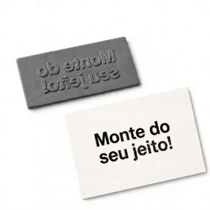 Borracha de carimbo personalizada cinza com a impressão Monte do seu jeito!